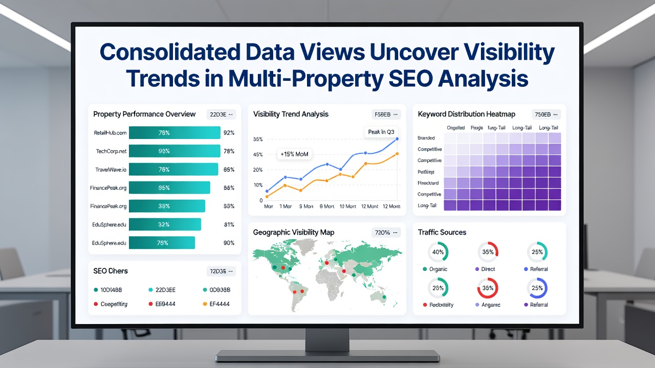Graph illustrating visibility trend correlations between multiple properties over a 12-month period