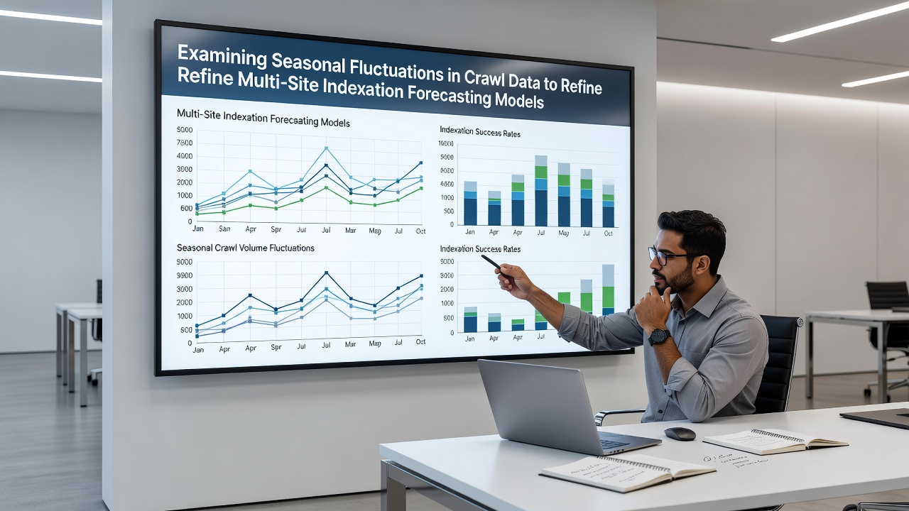 Dashboard screenshot illustrating multi-site indexation forecast adjustments based on seasonal crawl data trends